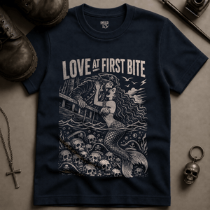 Love At First Bite (New Style) T-shirt - True Navy - S - Inked 13 Ltd Unisex alternative tattoo apparel