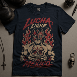 Lucha Libre Mexico T-Shirt - Navy - S - Inked 13 Ltd Unisex alternative tattoo apparel