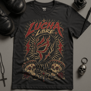 Lucha Libre T-Shirt - Dark Grey - S - Inked 13 Ltd Unisex alternative tattoo apparel