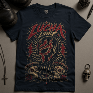 Lucha Libre T-Shirt - Navy - S - Inked 13 Ltd Unisex alternative tattoo apparel