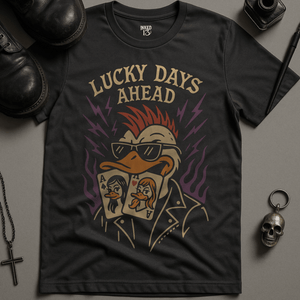 Lucky Days Ahead Duck T-Shirt - Dark Grey - S - Inked 13 Ltd