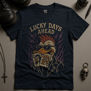 Lucky Days Ahead Duck T-Shirt - Navy - S - Inked 13 Ltd