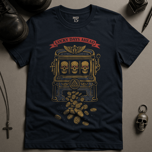 Lucky Days Ahead Slot Machine T-Shirt - Navy - S - Inked 13 Ltd Unisex alternative tattoo apparel