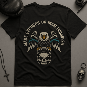 Make Excuses Or Make Progress Eagle T-Shirt - Black - S - Inked 13 Ltd Unisex alternative tattoo apparel