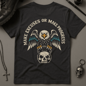 Make Excuses Or Make Progress Eagle T-Shirt - Dark Grey - S - Inked 13 Ltd Unisex alternative tattoo apparel