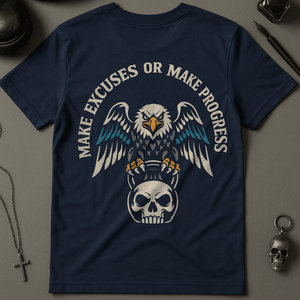 Make Excuses Or Make Progress Eagle T-Shirt - Navy - S - Inked 13 Ltd Unisex alternative tattoo apparel