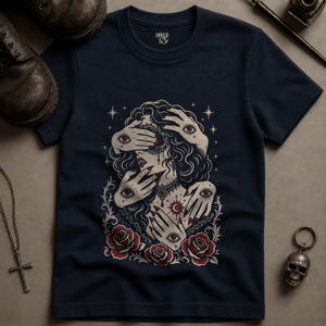 Masquerade Occult Woman (New Style) T-shirt - True Navy - S - Inked 13 Ltd Unisex alternative tattoo apparel