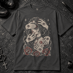 Masquerade Occult Woman T-shirt - Graphite - S - Inked 13 - Unisex alternative tattoo apparel.