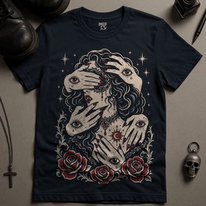 Masquerade Occult Woman T-Shirt - Navy - S - Inked 13 Ltd Unisex alternative tattoo apparel