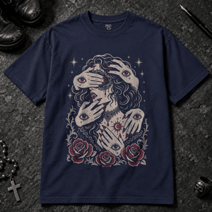 Masquerade Occult Woman T-shirt - True Navy - S - Inked 13 - Unisex alternative tattoo apparel.