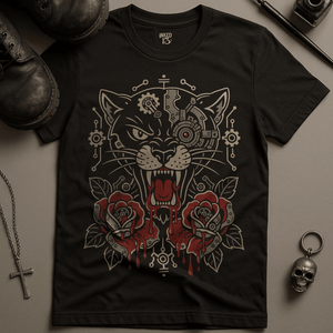 Mechanical Panther T-Shirt - Black - S - Inked 13 Ltd Unisex alternative tattoo apparel