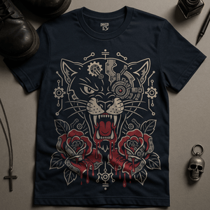 Mechanical Panther T-Shirt - Navy - S - Inked 13 Ltd Unisex alternative tattoo apparel