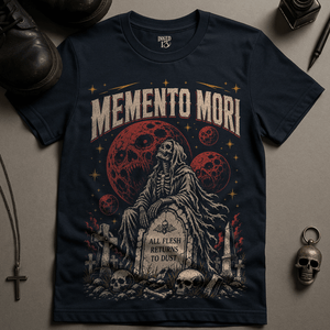 Memento Mori Space T-Shirt - Navy - S - Inked 13 Ltd Unisex alternative tattoo apparel