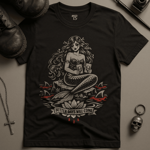 Mermaid Better Days Will Come T-Shirt - Black - S - Inked 13 Ltd