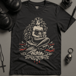 Mermaid Better Days Will Come T-Shirt - Dark Grey - S - Inked 13 Ltd