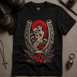 Mermaid Horseshoe T-shirt - Black - S - Inked 13 Ltd Unisex alternative tattoo apparel
