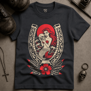 Mermaid Horseshoe T-shirt - Graphite - S - Inked 13 Ltd Unisex alternative tattoo apparel