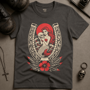 Mermaid Horseshoe T-shirt - Pepper - S - Inked 13 Ltd Unisex alternative tattoo apparel