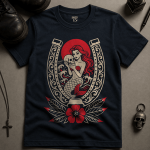 Mermaid Horseshoe T-shirt - True Navy - S - Inked 13 Ltd Unisex alternative tattoo apparel