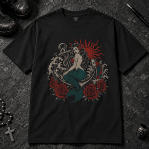 Mermaid Koi Fish T-shirt - Black - S - Inked 13 - Unisex alternative tattoo apparel.