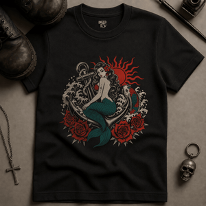 Mermaid Koi Fish T-shirt (New Style) - Black - S - Inked 13 Ltd Unisex alternative tattoo apparel