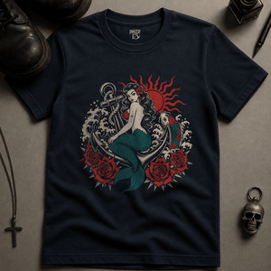 Mermaid Koi Fish T-shirt (New Style) - True Navy - S - Inked 13 Ltd Unisex alternative tattoo apparel