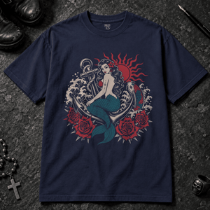 Mermaid Koi Fish T-shirt - True Navy - S - Inked 13 - Unisex alternative tattoo apparel.