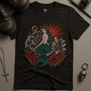 Mermaid Koi Fish Tattoo T-Shirt - Black - S - Inked 13 Ltd Unisex alternative tattoo apparel