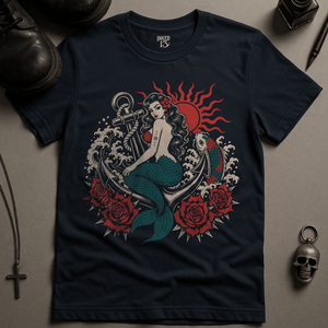 Mermaid Koi Fish Tattoo T-Shirt - Navy - S - Inked 13 Ltd Unisex alternative tattoo apparel