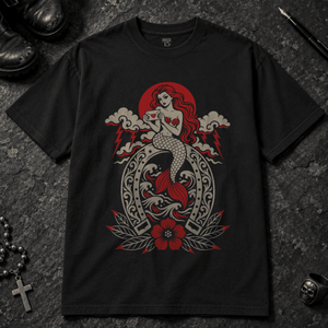 Mermaid Love Letter T-shirt - Black - S - Inked 13 - Unisex alternative tattoo apparel.