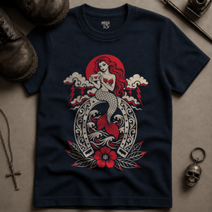 Mermaid Love Letter T-shirt - True Navy - S - Inked 13 Ltd Unisex alternative tattoo apparel