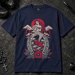 Mermaid Love Letter T-shirt - True Navy - S - Inked 13 - Unisex alternative tattoo apparel.