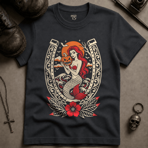 Mermaid Pumpkin T-shirt - Graphite - S - Inked 13 Ltd Unisex alternative tattoo apparel