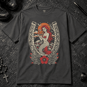 Mermaid Pumpkin T-shirt - Graphite - S - Inked 13 - Unisex alternative tattoo apparel.