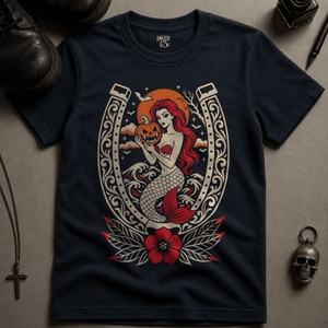 Mermaid Pumpkin T-shirt - True Navy - S - Inked 13 Ltd Unisex alternative tattoo apparel