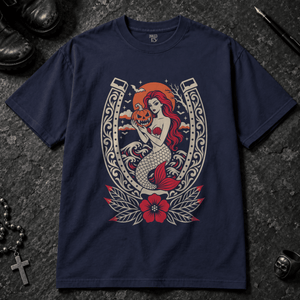 Mermaid Pumpkin T-shirt - True Navy - S - Inked 13 - Unisex alternative tattoo apparel.