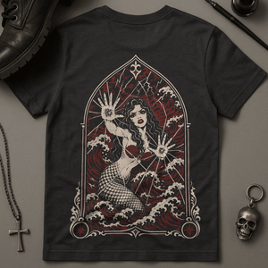 Mermaid Trapped In Mirror T-Shirt - Black - S - Inked 13 Ltd Unisex alternative tattoo apparel