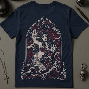 Mermaid Trapped In Mirror T-Shirt - Navy - S - Inked 13 Ltd Unisex alternative tattoo apparel