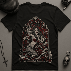 Mermaid Trapped In Mirror T-Shirt - Navy - S - Inked 13 Ltd Unisex alternative tattoo apparel