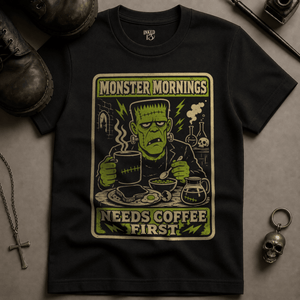 Monster Mornings T-shirt - Black - S - Inked 13 Ltd Unisex alternative tattoo apparel