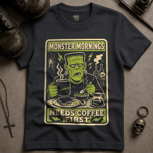 Monster Mornings T-shirt - Graphite - S - Inked 13 Ltd Unisex alternative tattoo apparel
