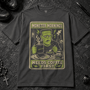 Monster Mornings T-shirt - Graphite - S - Inked 13 - Unisex alternative tattoo apparel.