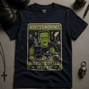 Monster Mornings T-shirt - True Navy - S - Inked 13 Ltd Unisex alternative tattoo apparel