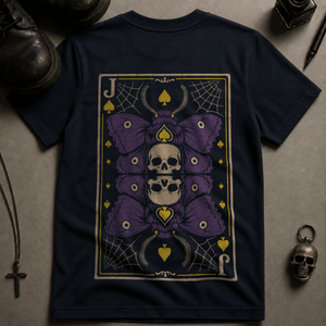 Moth Jack Of Spades T-shirt - True Navy - S - Inked 13 Ltd Unisex alternative tattoo apparel