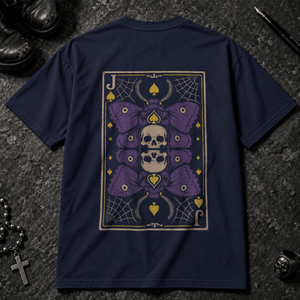 Moth Jack Of Spades T-shirt - True Navy - S - Inked 13 - Unisex alternative tattoo apparel.