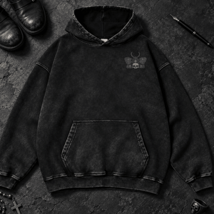 Moth Jack Of Spades Washed Hoodie - Black Beauty - S - Inked 13 Ltd Unisex alternative tattoo apparel