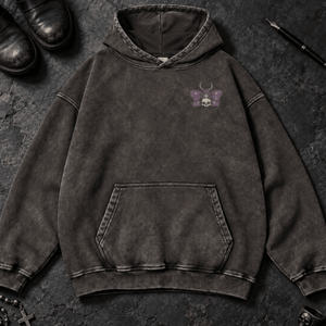 Moth Jack Of Spades Washed Hoodie - Dark Gray - S - Inked 13 Ltd Unisex alternative tattoo apparel
