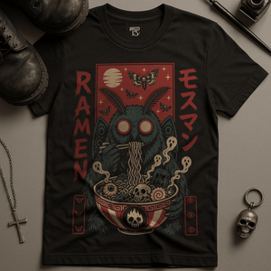 Mothman Ramen T-Shirt - Black - S - Inked 13 Ltd Unisex alternative tattoo apparel