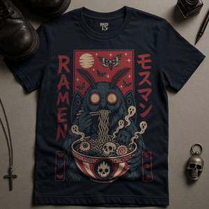 Mothman Ramen T-Shirt - Navy - S - Inked 13 Ltd Unisex alternative tattoo apparel