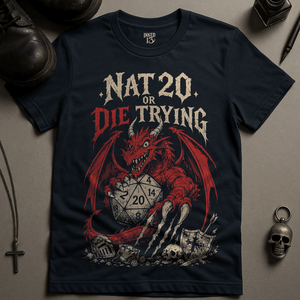 Nat 20 Or Die T-Shirt - Navy - S - Inked 13 Ltd Unisex alternative tattoo apparel
